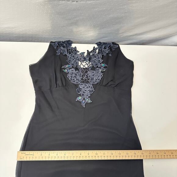 Vintage Y2K Black Cami Asymmetrical Slip Dress S Beaded Fairy Goth Whimsigoth - Picture 13 of 13